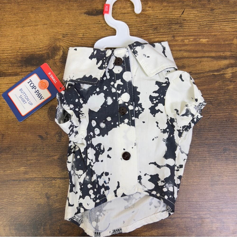 Top Paw Dog Size X-Small Button Up Shirt Black Bleach Button Up Black & White